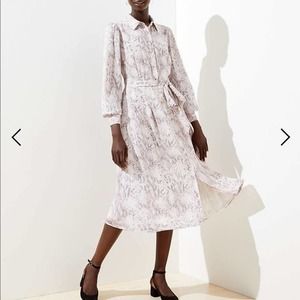 Loft Blush Pink And Gray Reptile Print Midi Long Sleeve Shirt Dress Size 4